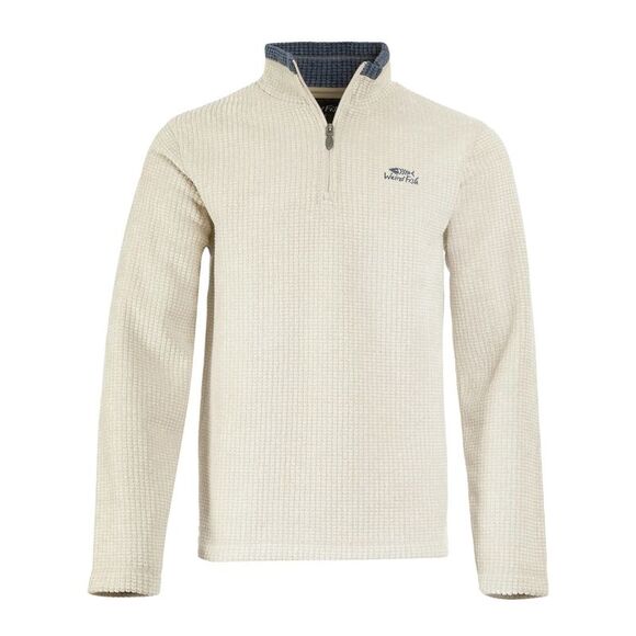 Weird Fish Mens Newark Grid Eco Friendly Quarter Zip Fleece Top / Ecru